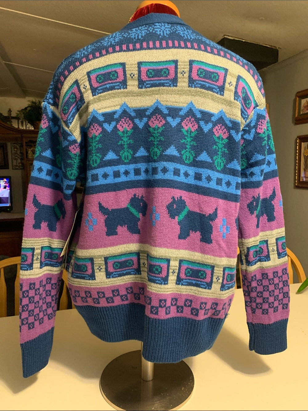 Stranger Things Inspired Blue & Purple Scottie Dog Cardigan Sweater NWzt - Picture 5 of 8